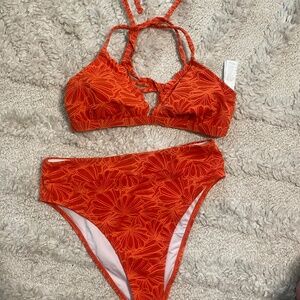 *LIKE NEW* Orange Textured Flowered Bikini